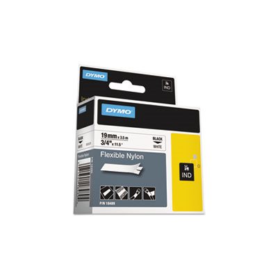 TAPE, LABEL, DYMO, Rhino, Flexible, Nylon, Industrial, .75" x 11.5', White / Black Print