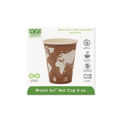 CUPS, HOT, World Art, Renewable, Compostable, 8 oz., 50 / PACK, 20 PACK / CARTON