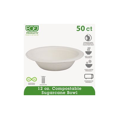 BOWLS, Renewable, Compostable, Sugarcane, 12 oz., 50 / PACK