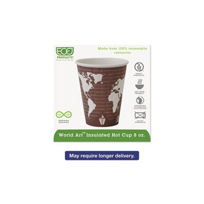 CUPS, HOT, World Art, Renewable, Compostable, Insulated, 8 oz., 40 / PACK, 20 PACK / CARTON