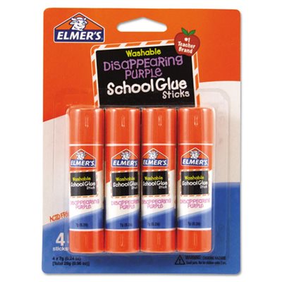 GLUE, STICKS, ELMER'S, Washable, School Glue, Disappearing, Purple, 4 / Pack