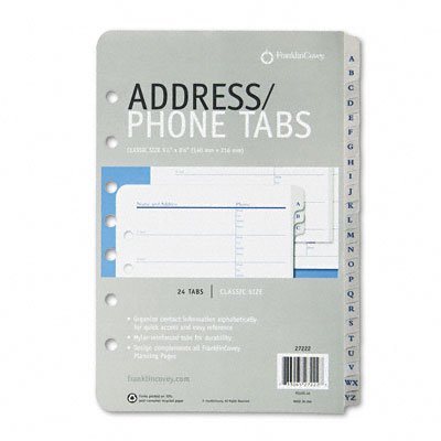 TABS, ADDRESS / PHONE, FRANKLIN COVEY, MONARCH STYLE, 8.5" X 11"