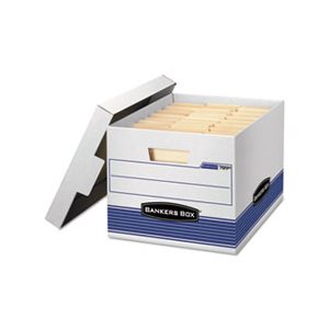 BOX, STORAGE, FELLOWES STOR / FILE, Med-Duty, Letter / Legal, Locking Lid, White / Blue, 12 / CARTON