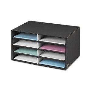 SORTER, FELLOWES, Decorative, 8 Letter Sections, 19.5" x 12.375" x 10.25", BLACK / GRAY Pinstripe