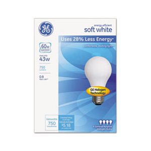 BULB, Halogen, GENERAL ELECTRIC, Globe, 43 Watts, Soft White, 4 / Pack