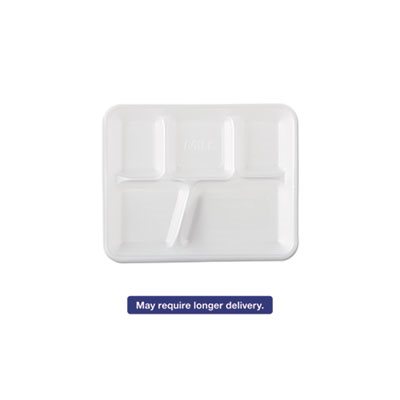 Foam School Trays, 5-Comp, 10.4" x 8.4" x 1.25", White, 500 / Carton