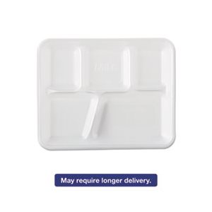 Foam School Trays, 5-Comp, 10.4" x 8.4" x 1.25", White, 500 / Carton