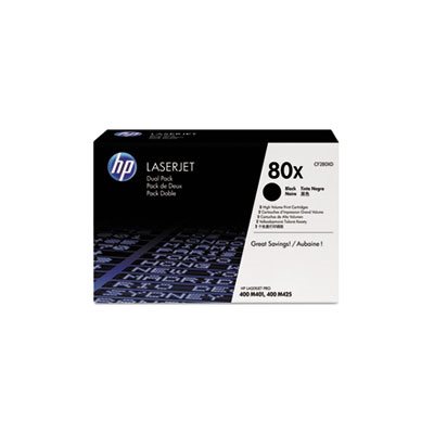 CARTRIDGE, TONER, LASERJET, HP 80X, (CF280X-D), 2-pack, High Yield, Black, Original