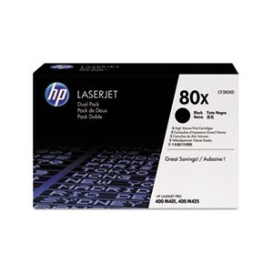 CARTRIDGE, TONER, LASERJET, HP 80X, (CF280X-D), 2-pack, High Yield, Black, Original