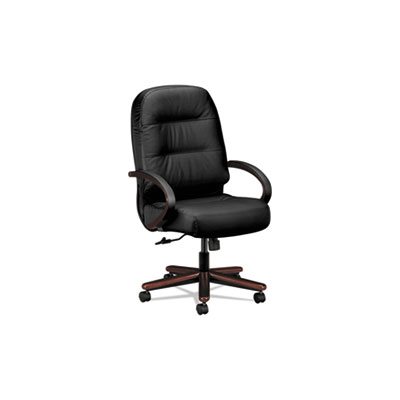 CHAIR, EXECUTIVE, 2190 SERIES, Pillow-Soft, High-Back, Mahogany / Black Leather, MAHOGANY BASE