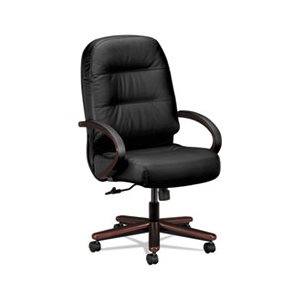 CHAIR, EXECUTIVE, 2190 SERIES, Pillow-Soft, High-Back, Mahogany / Black Leather, MAHOGANY BASE