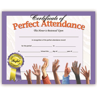 CERTIFICATE OF ATTENDANCE, 8.5" X 11", 30 / PACK