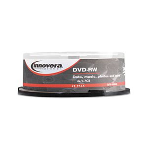 DVD-RW Discs, 4.7GB, 4x, Spindle, Silver, 25 / Pack