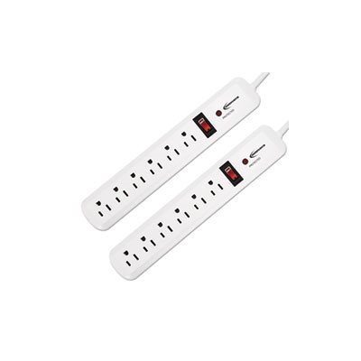 Surge Protector, 6 Outlets, 4' Cord, 540 Joules, White, 2 / PACK