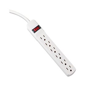 POWER STRIP, Six-Outlet, 6' Cord, 1.938" x 10.188" x 1.188", Ivory