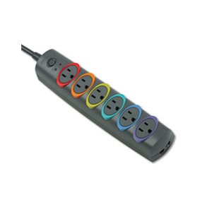 SURGE PROTECTOR, SmartSockets, Color-Coded, 6 Outlets, 8' Cord, 1260 Joules