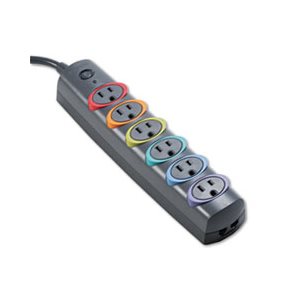 SURGE PROTECTOR, SmartSockets, STRIP, Color-Coded, 6 Outlets, 6' Cord, 670 Joules