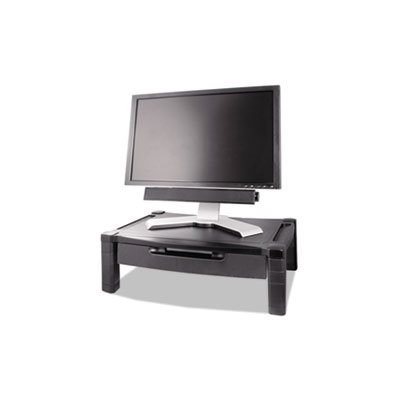 MONITOR STAND, Wide, Two-Level, w /  Drawer, Height-Adjustable, 20" x 13.25", Black