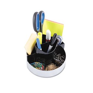 ORGANIZER, DESK, Rotating, Plastic, 6" x 5.75" x 4.5", Black / Silver