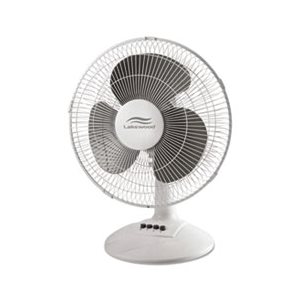 FAN, 12-Inch, Three-Speed, Oscillating, Desk, Metal / Plastic, White