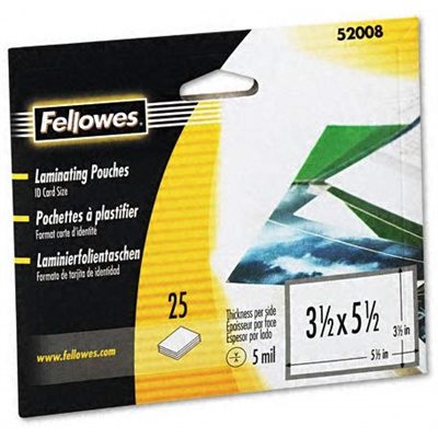 LAMINATING POUCHES, FILE CARD, 5 MIL, 25 / PACK