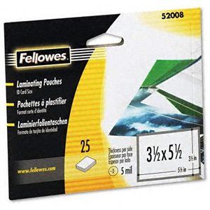 LAMINATING POUCHES, FILE CARD, 5 MIL, 25 / PACK