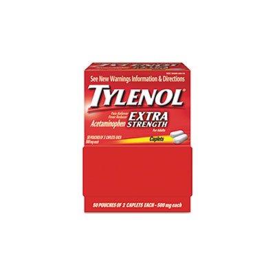 PAIN RELIEVER, Extra Strength Caplets, TYLENOL, Two-Pack, 50 Packs / Box