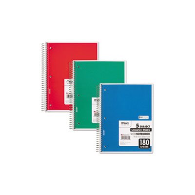 NOTEBOOK, Spiral Bound, Perforated, College Rule, 10.5" x 8", White, 180 Sheets