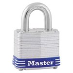 LOCK, Four-Pin, Tumbler, Laminated Steel Body, 1.56" Wide, Silver / Blue, Two Keys