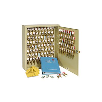 KEY CABINET, Locking, Two-Tag, 120-Key, Welded Steel, Sand, 16.5" x 4.875", x 20.125"