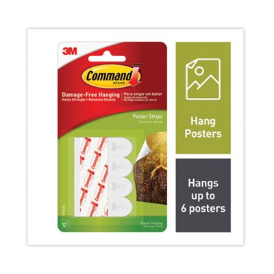 MOUNTING TAPE, STRIPS, POSTER ADHESIVE, COMMAND, WHITE, 12 / PACK