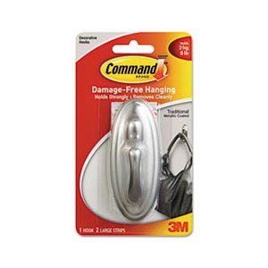 HOOK, COMMAND, DECORATIVE, TRADITIONAL, PLASTIC W /  METALLIC FINISH, 5LB CAPACITY, LARGE, 1 / PACK