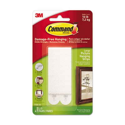 PICTURE HANGING STRIPS, COMMAND, .5" X 3.625", WHITE, 4 / PACK