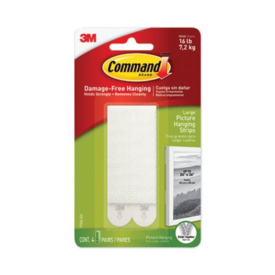 PICTURE HANGING STRIPS, COMMAND, .5" X 3.625", WHITE, 4 / PACK