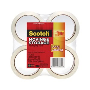 PACKAGING TAPE, SCOTCH, Moving & Storage, 1.88" x 54.6yds, 3" Core, Clear, 4 Rolls / Pack