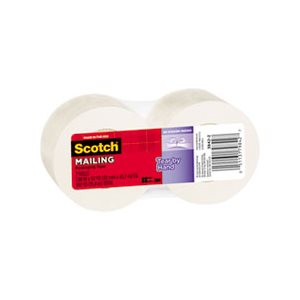 TAPE, PACKAGING, SCOTCH, Tear-By-Hand, 1.88" x 50yds, 1.5" Core, Clear, 2 / Pack