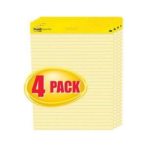 EASEL PADS, Self-Stick, Ruled, 25" x 30", Yellow, 4 - 30 Sheet Pads / Carton