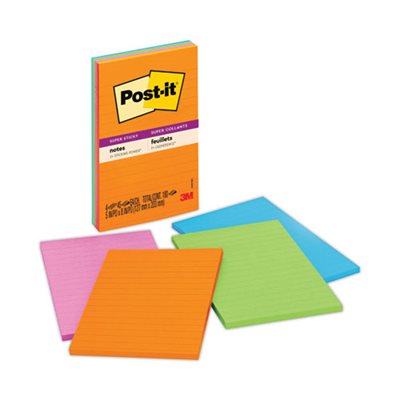 POST-IT NOES, Pads, Rio de Janeiro Colors, Lined, 5" x 8", 45-Sheet, 4 / Pack