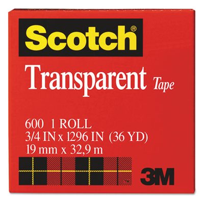 TAPE, Transparent, SCOTCH, .75" x 1296", 1" Core, Clear