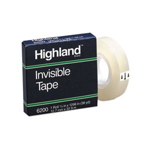 TAPE, Invisible Permanent, Mending, .5" x 1296", 1" Core, Clear