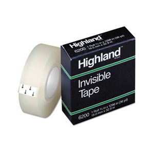 TAPE, Invisible, Permanent, Mending, .75" x 1296", 1" Core, Clear