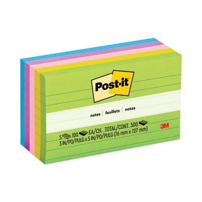 POST-IT NOTES, Pads, Jaipur Colors, 3" x 5", Lined, 100-Sheet, 5 / Pack