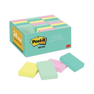 POST-IT NOTES, Pads, Marseille Colors, Value Pack, 1.5" x 2", 100-Sheet, 24 / Pack