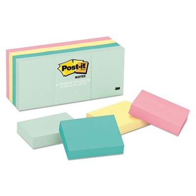 POST-IT NOTES, Pads, Marseille Colors, 1.5" x 2", 100-Sheet, 12 / Pack