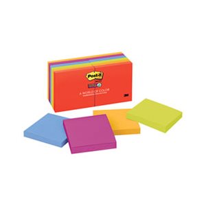 POST-IT NOTES, Pads, Marrakesh Colors, 3" x 3", 90-Sheet, 12 / Pack