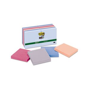 POST-IT NOTES, PADS, Recycled, Bali Colors, 3" x 3", 90-Sheet, 12 / Pack