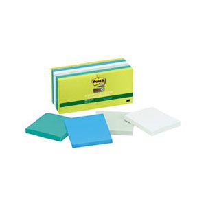 POST-IT NOTES, PADS, Recycled, Bora Bora Colors, 3" x 3", 90-Sheet, 12 / Pack