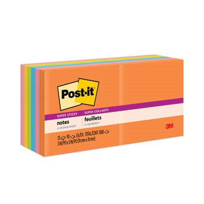 POST-IT NOTES, Pads, Rio de Janeiro Colors, 3" x 3", 90-Sheet, 12 / Pack