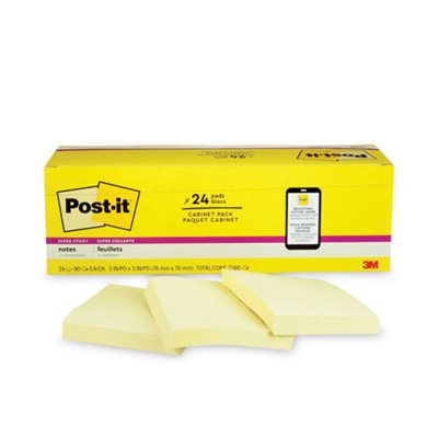 POST-IT NOTES, PADS, Canary Yellow, 3" x 3", 90-Sheet, 24 / Pack