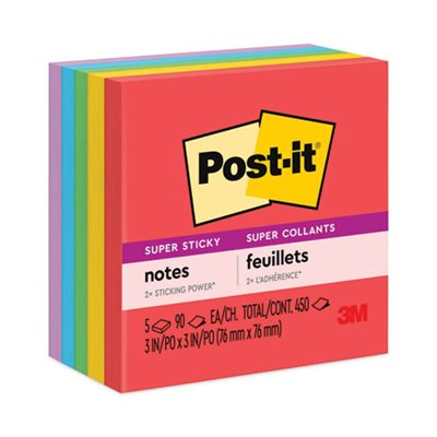 POST-IT NOTES, Pads, Marrakesh Colors, 3" x 3", 90-Sheet, 5 / Pack